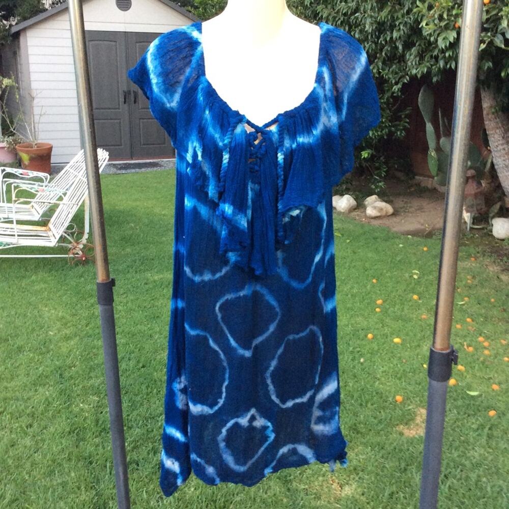 JEN’S PIRATE BOOTY INDIGO TIE DYE GAUZE PEASANT DRESS-NEW-XS